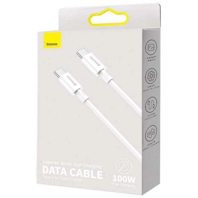 Дата кабель Baseus Superior Series Fast Charging Type-C to Type-C PD 100W (2m) (Білий) (51209) - зображення 5