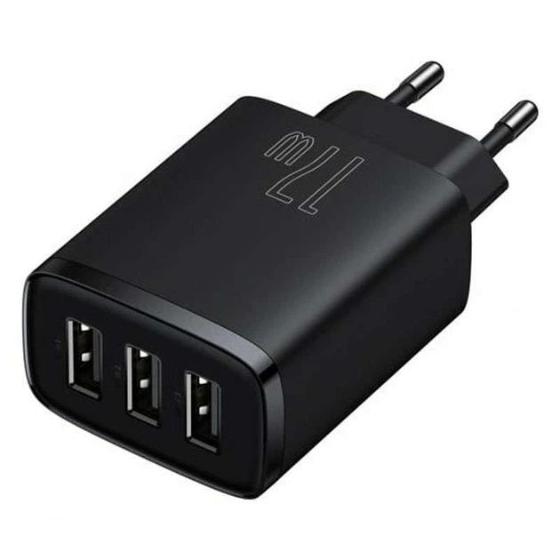 Мережевий зарядний пристрій Baseus Compact 17W (3USB) (Чорний) (136545) - зображення 3
