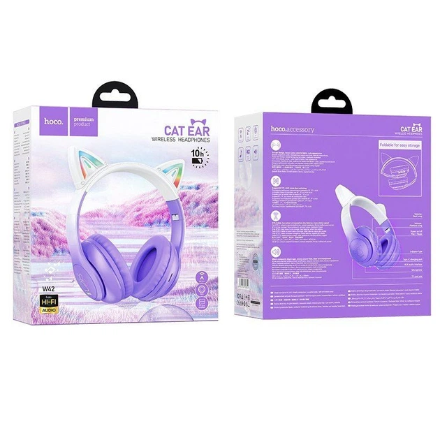 Накладные беспроводные наушники HOCO W42 Cat (Purple grape) (179788) - Фото 3 Накладные беспроводные наушники HOCO W42 Cat (Purple grape) (179788) - изображение 3