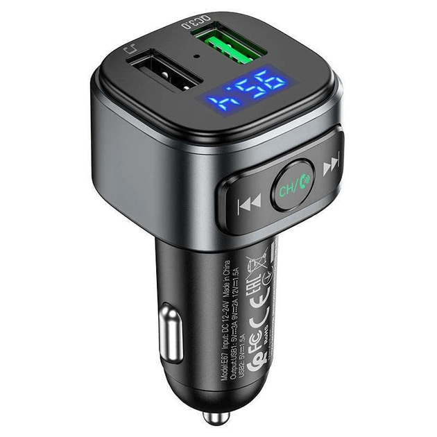 Автомобильное зарядное устройство FM модулятор HOCO E67 QC3.0 (Черный) (52634) - Фото 2 Автомобильное зарядное устройство FM модулятор HOCO E67 QC3.0 (Черный) (52634) - изображение 2