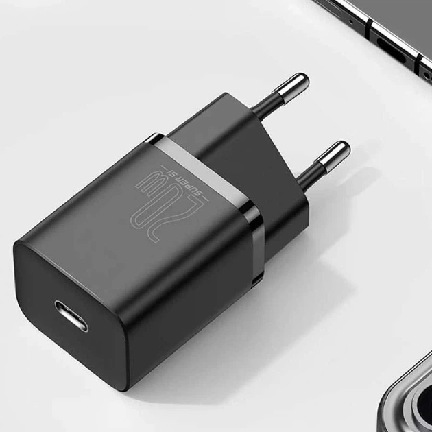 Мережевий зарядний пристрій Baseus Super Si Quick Charger 1C 20W (Чорний) (36267) - зображення 2