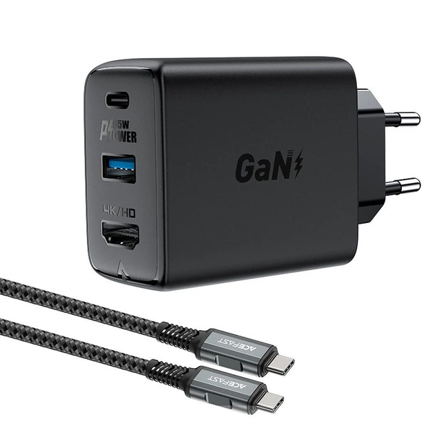 СЗУ Acefast A17 PD65W GaN (1USB-A/1C/1HDMI) + кабель Type-C to Type-C Black - Фото 2 СЗУ Acefast A17 PD65W GaN (1USB-A/1C/1HDMI) + кабель Type-C to Type-C Black - изображение 2
