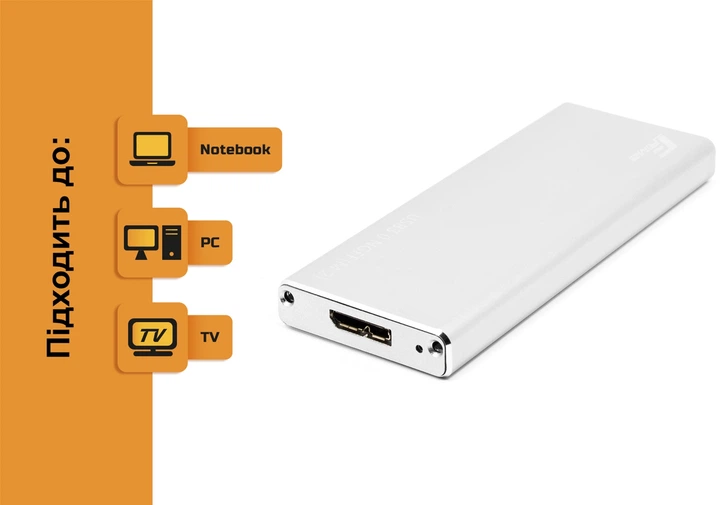 Зовнішня кишеня Frime для M.2 NGFF SATA Metal USB 3.0 (TYPE-A) up to 5 Gb/s Silver (FHE201.M2U30) - зображення 4