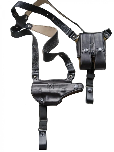 Подплечная кожаная кобура с подсумком для магазина A-LINE для Glock черная (1КП2+2М) - изображение 2