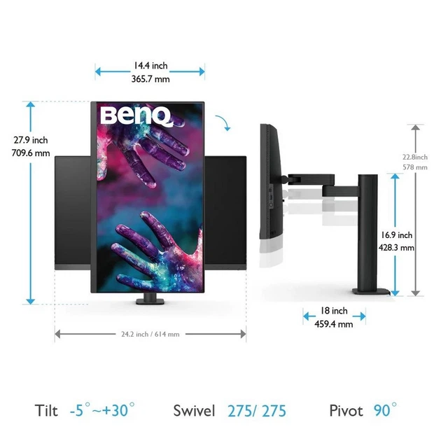 TFT 27" BenQ PD2705UA, IPS, 4K UHD, 99% sRGB, HDMI, DP, USB-C, USB-hub, HAS, колонки, темно-серый - изображение 4