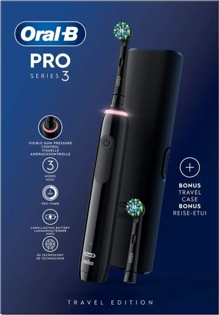 Szczoteczka elektryczna Oral-B Pro3 Black + Extra CA Black Brush Head + TC (8006540759912) - obraz 3