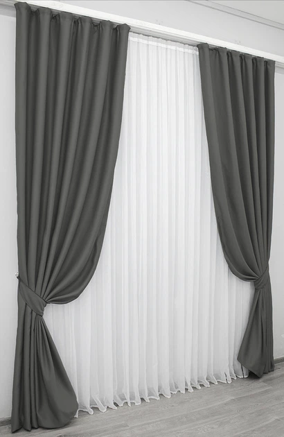 Комплект готовых штор VR-Textil Блэкаут Fusion Dimout № 793ш Графитовый 150х270 см 2 шт (30-581) - изображение 3