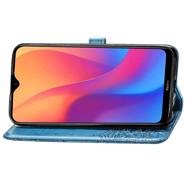 Кожаный чехол-книжка Epik Art Case с визитницей для Xiaomi Redmi 8a Синий - изображение 4