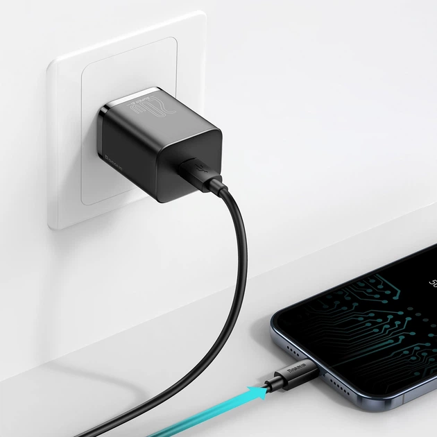 СЗУ Baseus Super Si Quick Charger 1C 20W + кабель Type-C to Lightning (TZCCSUP-B) Чорний - зображення 5