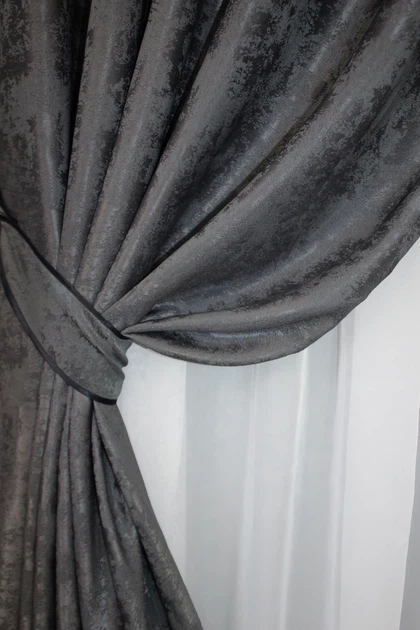 Комплект штор на люверсах VR-Textil Жакард Sultan YL № 1211ш Графітовий 150х250 см 2 шт (37-0004) - Фото 4 Комплект штор на люверсах VR-Textil Жакард Sultan YL № 1211ш Графітовий 150х250 см 2 шт (37-0004) - зображення 4