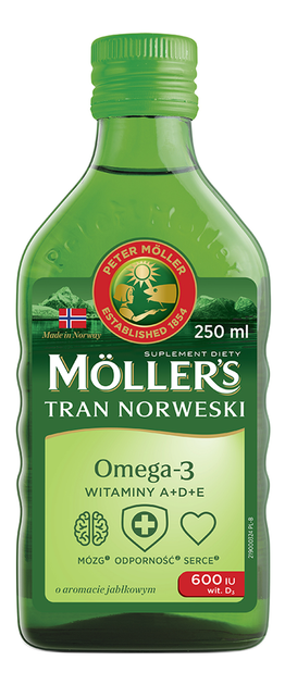 Дієтична добавка Mollers Tran Norweski яблучна 250 мл (7070866028756) - зображення 1