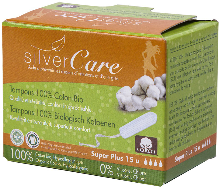 Tampony Masmi Silver Care Super Plus bez aplikatora z bawełny organicznej 15 szt (8432984000790) - obraz 1