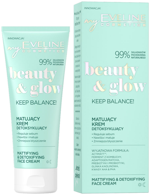 Krem do twarzy Eveline Beauty & Glow matujący detoksykujący 75 ml (5903416028093) - obraz 1