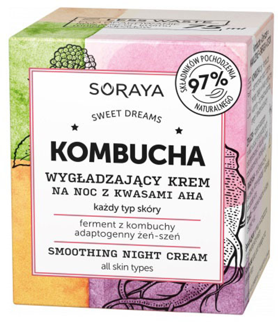 Krem do twarzy Soraya Kombucha wygładzający na noc z kwasami AHA 75 ml (5901045086132) - obraz 1