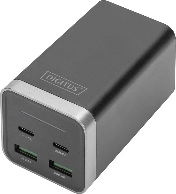 4-портовий універсальний зарядний пристрій Digitus USB 65 Вт GaN 2x USB-C 2x USB-A PD3.0 (DA-10180) - зображення 1