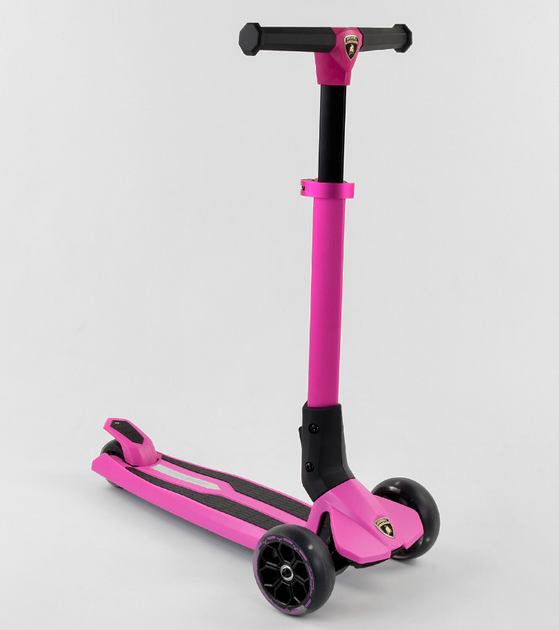 Самокат триколісний Best Scooter Lamborghini складане алюмінієве кермо колеса зі світлом Рожевий (LB - 30400) - зображення 6