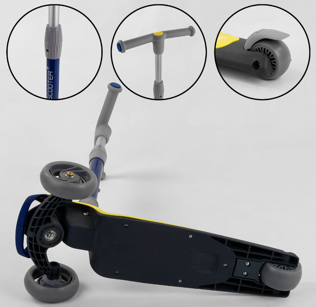 Самокат трехколесный Best Scooter складной алюминевый руль колеса со светом Желтый (F-55295) - изображение 6