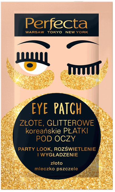 Płatki pod oczy Perfecta Eye Patch złote glitterowe koreańskie 2 szt (5900525065872) - obraz 1