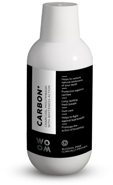 Płyn z węglem do płukania jamy ustnej Woom Carbon+ Charcoal Mouthwash wybielający 500 ml (4751033920099) - obraz 1