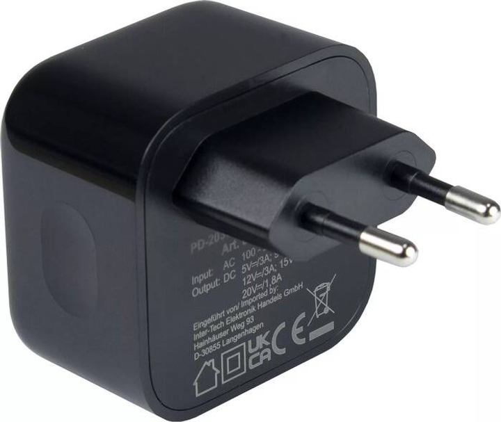 Мережевий зарядний пристрій Inter-Tech PD-2036 USB-C 36Вт Чорний (88882227) - зображення 1