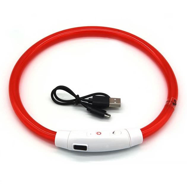 Світлодіодний LED нашийник Lesko L-18 Red L USB для собак і котів водовідштовхувальний, що світиться - зображення 4