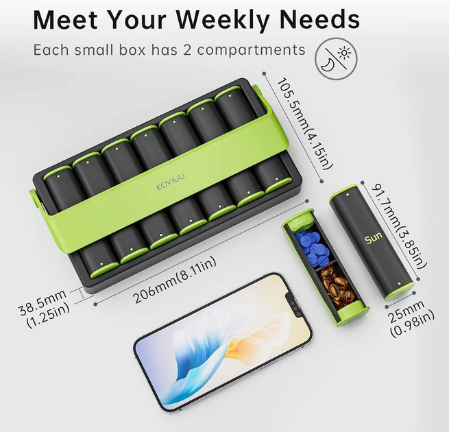 Премиальный контейнер для таблеток Koviuu Weekly Pill Organizer Black - изображение 2