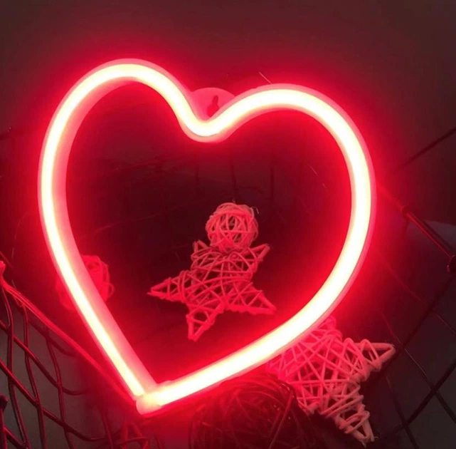 Неоновий світильник Love Серце USB + батарейки АА вивіска червоний подарунок нічник 14 лютого - изображение 3