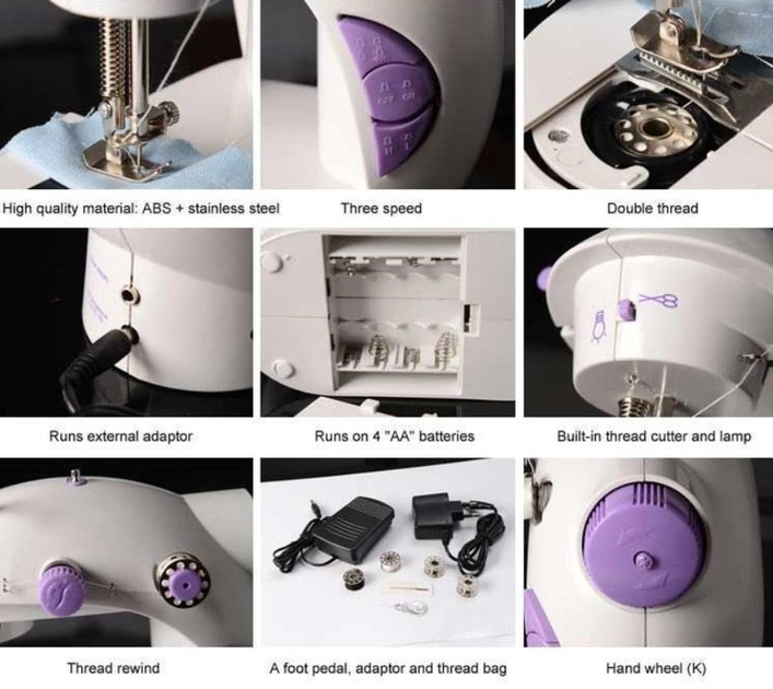 Портативная швейная машинка Sewing machine с 2 режимами скоростей Бытовая электрическая мини-машинка для шитья с подсветкой от сети + Педаль - изображение 5