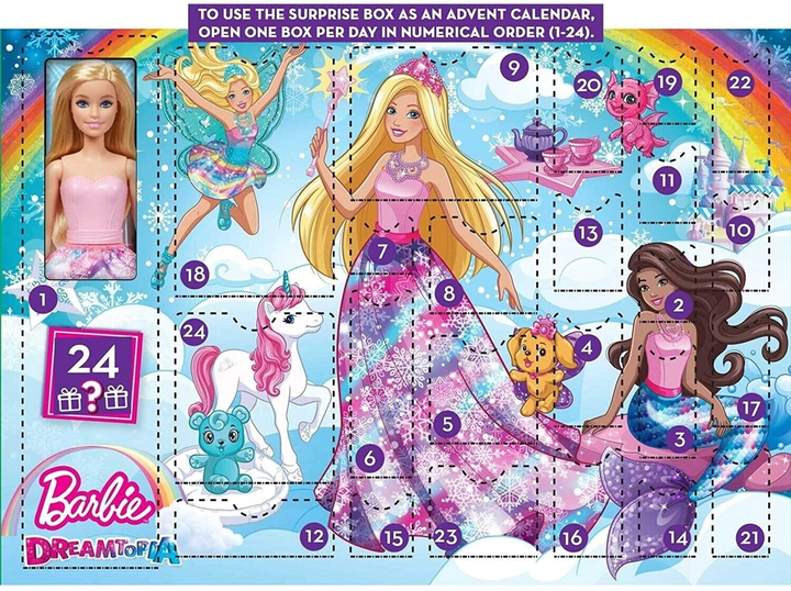 Lalka z akcesoriami Mattel Barbie Advent Calendar in Fantasy Land 28 cm (0194735052684) - obraz 1