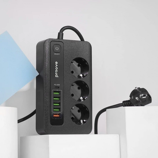 Мережевий фільтр Proove Power Socket PD-03 (3 розетки + 5 USB + 1 Type-C 20W) 2М Black - изображение 7