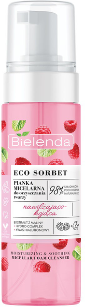 Міцелярна зволожуюча і заспокійлива пінка для вмивання обличчя Bielenda Eco Sorbet з малиною 150 мл (5902169042769) - зображення 1