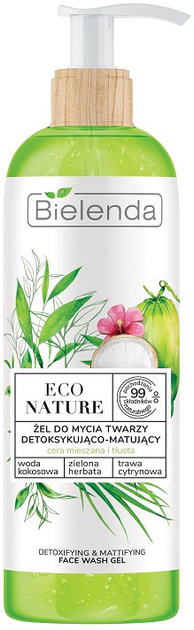 Гель для вмивання обличчя Bielenda Eco Nature детоксикаційний та матуючий з кокосовою водою, зеленим чаєм і лимонником 200 г (5902169040604) - зображення 1