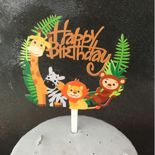 Топпер Для Торта Happy Birthday Африканские Животные | Разноцветный - Фото 3 Топпер Для Торта Happy Birthday Африканские Животные | Разноцветный - изображение 3
