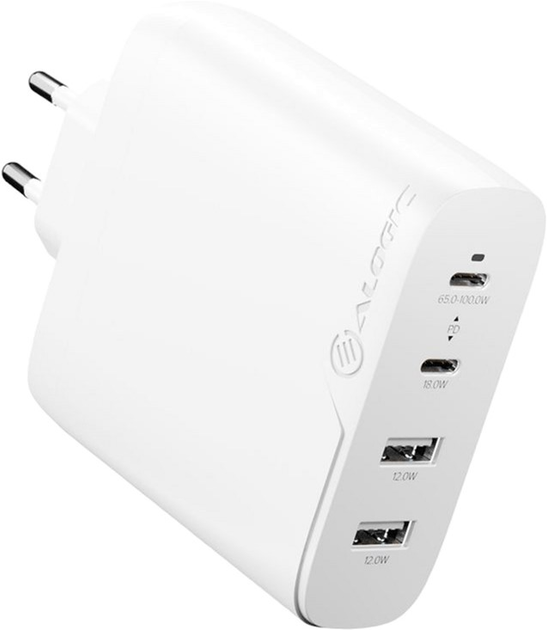Мережевий зарядний пристрій Alogic Rapid Power 100W GaN Charger 4 port + 2m USB-C Cable White (WCG4X100-EU) - зображення 2