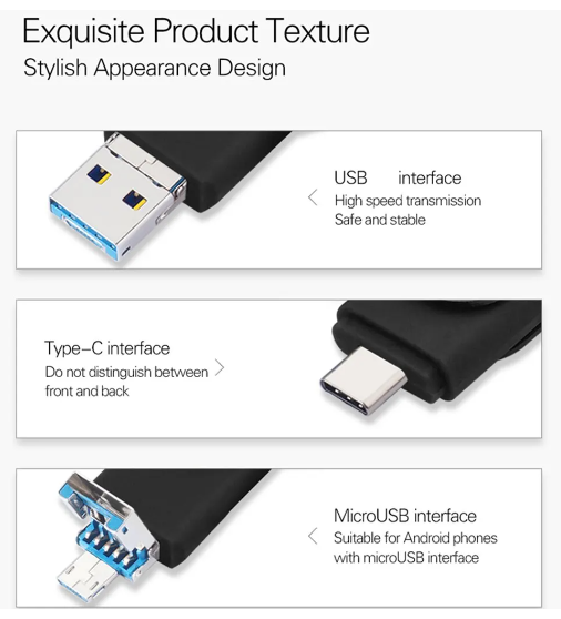 Флешка Bliksem USB 2.0 OTG 64 ГБ металева скоба (3в1) USB + Type-C + USB micro Black - Фото 3 Флешка Bliksem USB 2.0 OTG 64 ГБ металева скоба (3в1) USB + Type-C + USB micro Black - зображення 3