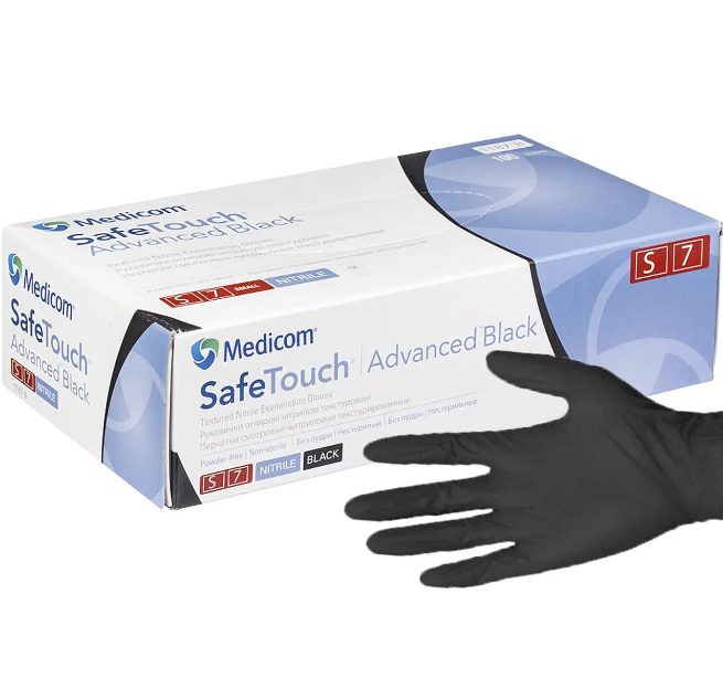 Medicom Перчатки черные плотные S (50 пар) нитриловые без пудры ST Advanced Black - изображение 1