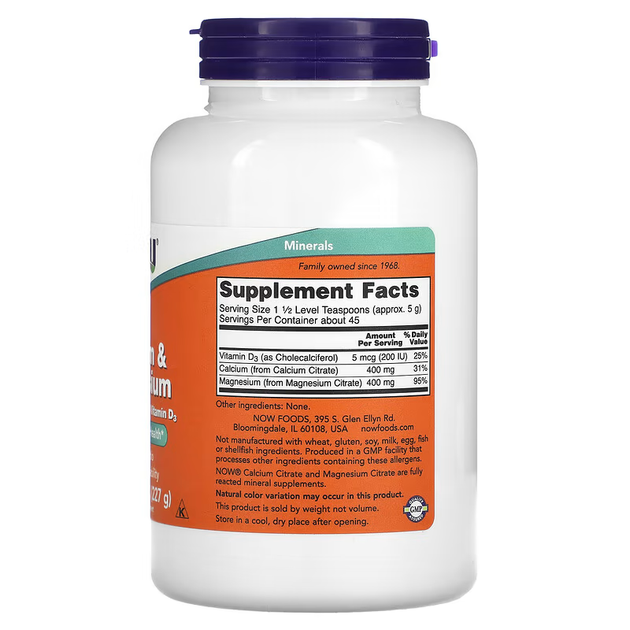 NOW Кальций и Магний Цитрат с витамином D-3, Calcium & Magnesium Citrate Powder - 227 г (733739012432) - Фото 2 NOW Кальций и Магний Цитрат с витамином D-3, Calcium & Magnesium Citrate Powder - 227 г (733739012432) - изображение 2