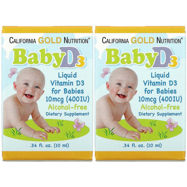 Набір рідкий вітамін D3 для дітей California GOLD Nutrition у краплях 400 МО 10 мл 2 шт - зображення 1