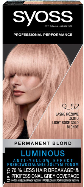 Farba do włosów Syoss Permanent Blond trwale koloryzująca 9_52 Jasne Różowe Złoto (9000101098334) - obraz 1