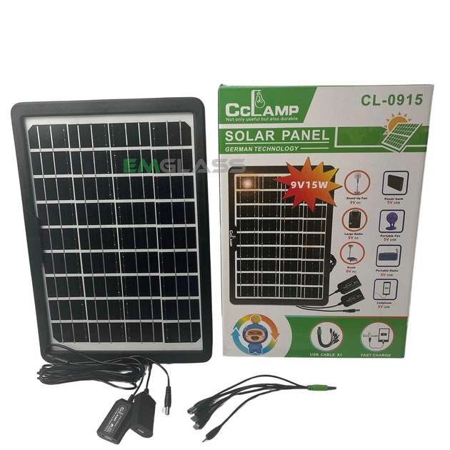 Переносна сонячна панель CCLamp CL-0915 15W 9V 6V IP65 з набором перехідників для заряджання телефонів 2 USB GS-7648 - Фото 1 Переносна сонячна панель CCLamp CL-0915 15W 9V 6V IP65 з набором перехідників для заряджання телефонів 2 USB GS-7648 - зображення 1