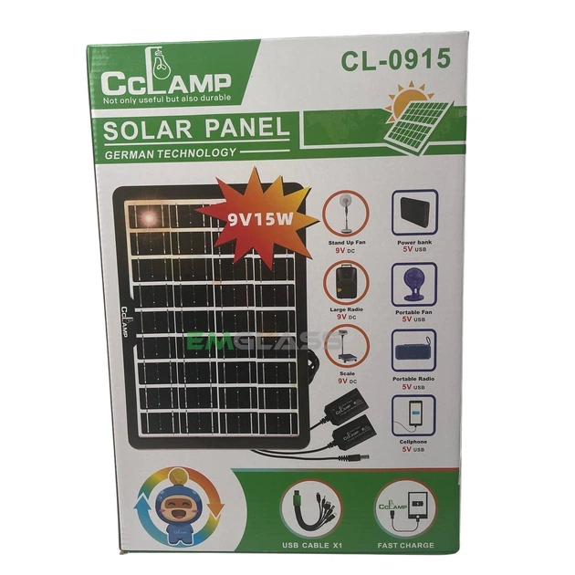 Переносна сонячна панель CCLamp CL-0915 15W 9V 6V IP65 з набором перехідників для заряджання телефонів 2 USB GS-7648 - Фото 6 Переносна сонячна панель CCLamp CL-0915 15W 9V 6V IP65 з набором перехідників для заряджання телефонів 2 USB GS-7648 - зображення 6