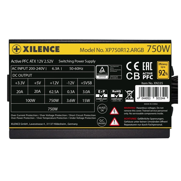 БП 750W Xilence XP750R12.ARGB Gaming Gold Series, 120mm, >90%, Retail Box - Фото 6 БП 750W Xilence XP750R12.ARGB Gaming Gold Series, 120mm, >90%, Retail Box - изображение 6