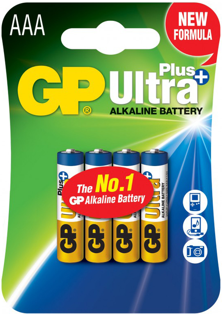 Лужні батарейки GP Ultra Plus Alkaline AAA 1.5V 24AUP-U4 LR03 4 шт (BAT-INE-0000048) - зображення 1