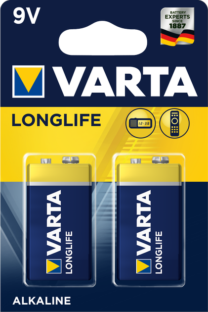 Батарейка Varta Longlife 6LR61 BLI 2 Alkaline (BAT-VAR-0003) - зображення 1