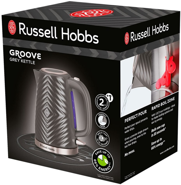 Електрочайник Russell Hobbs Groove Grey 26382-70 (AGD-CZA--0000098) - зображення 8