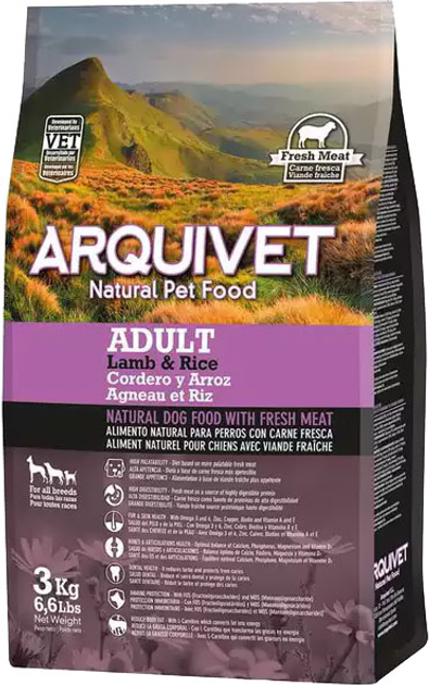 Sucha karma Arquivet Adult jagniecina z ryzem 3 kg (8435117810105) - obraz 1