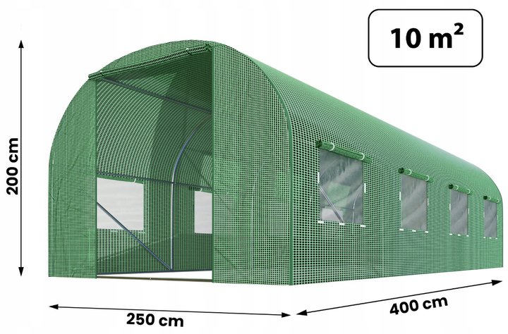 Теплица для сада с окнами Plonos 10m2 Зеленая = 400х250х200 см (4973) - Фото 6 Теплица для сада с окнами Plonos 10m2 Зеленая = 400х250х200 см (4973) - изображение 6