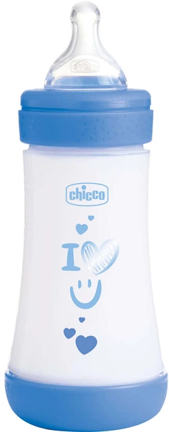 Пляшка для годування пластикова Chicco Perfect 5 Love із силіконовою соскою 2+ міс. 240 мл Синя (20223.21.40) - зображення 1