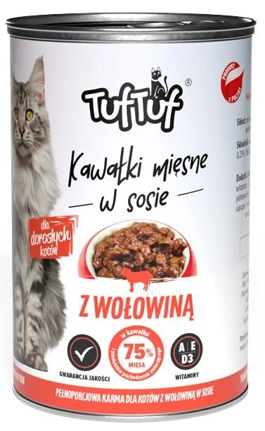 Mokra karma dla kotów TufTuf Kawałki wołowiny w sosie 415 g (5905342250111) - obraz 1