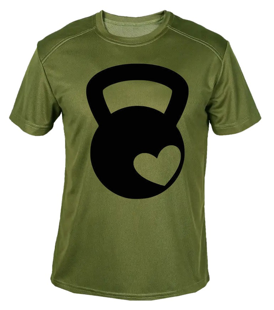 Футболка потоотводящая военная ВСУ с принтом "Гиря с сердечком" в оливе L - изображение 1